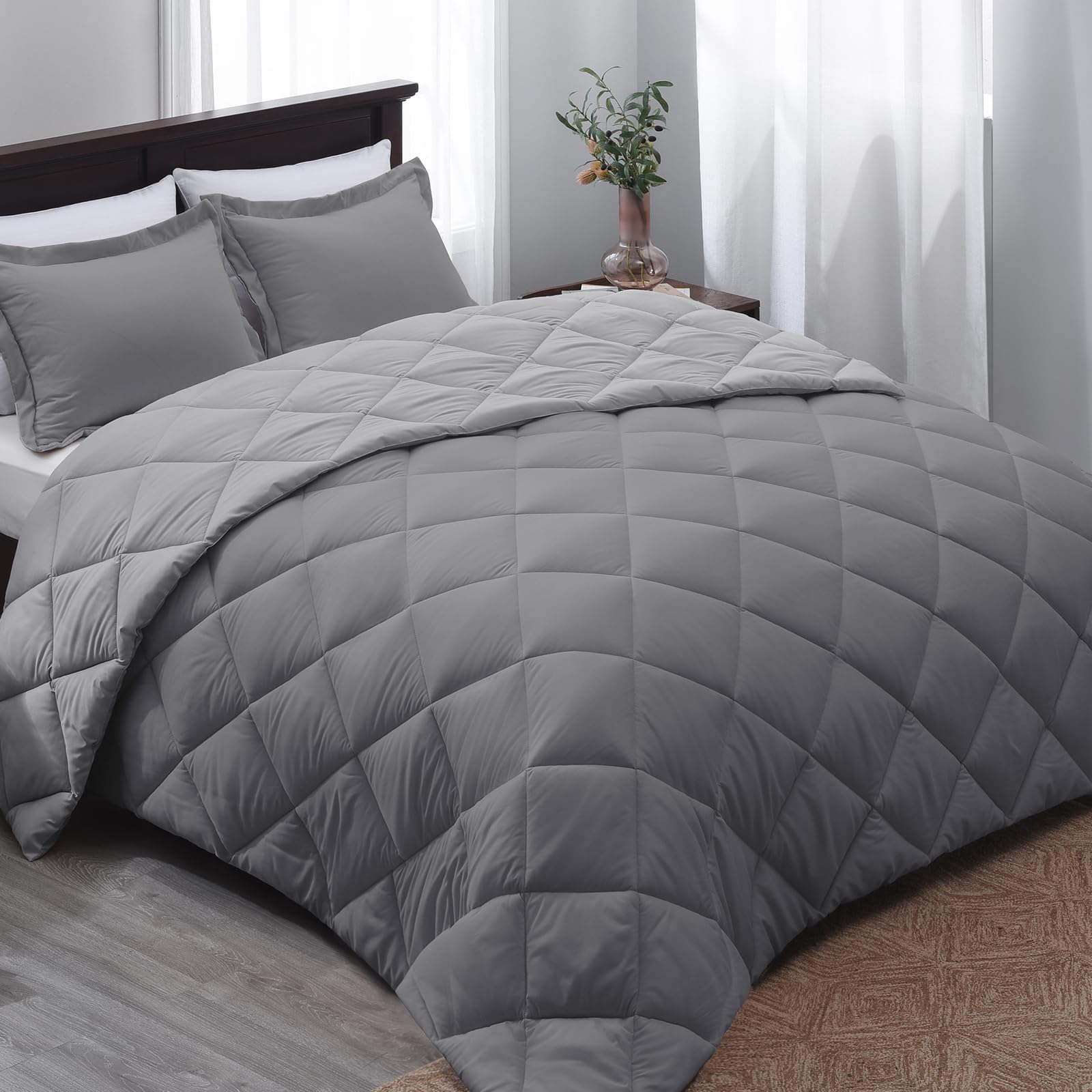 Basic Beyond Queen Comforter Set - Grey Comforter Queen Set, Reversible Bed Comforter Queen Set For All Seasons, Charcoal Gray/G